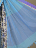 Mangalagiri cotton saree in sky blue color with kalamkari border and zari pallu & kalamkari blouse