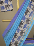 Mangalagiri cotton saree in sky blue color with kalamkari border and zari pallu & kalamkari blouse