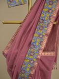 Mangalagiri cotton saree in onion pink color with kalamkari border and zari pallu & kalamkari blouse
