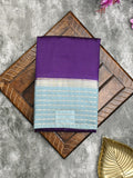Maheshwari fancy saree dark blue color allover plain & zari border with zari pallu and contrast plain blouse