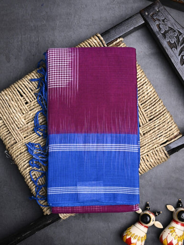 Dhaka cotton saree wine color allover prints & Small kaddi border with contrast pallu and plain blouse