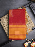 Dhaka cotton saree red color allover prints & Small kaddi border with contrast pallu and plain blouse