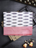 Ikkath cotton saree white color allover weaves and small kaddi border with contrast pallu