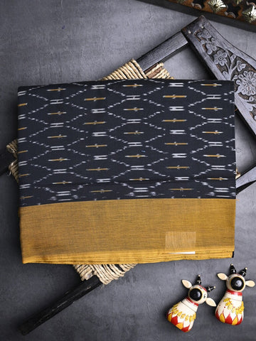 Ikkath cotton saree black color allover weaves and small kaddi border with contrast pallu