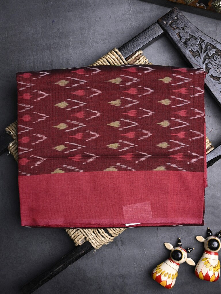 Ikkath cotton saree maroon color allover weaves and small kaddi border with contrast pallu