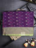 Ikkath cotton saree purple color allover weaves and small kaddi border with contrast pallu