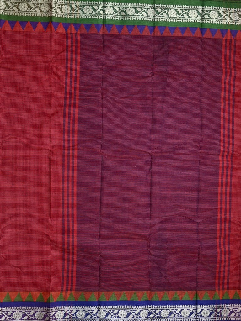 Dhaka cotton saree brown color allover plain & Small temple border with contrast pallu