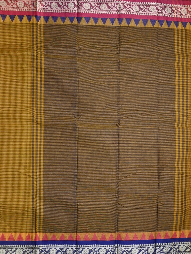 Dhaka cotton saree snuff color allover plain & Small temple border with contrast pallu