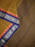 Dhaka cotton saree snuff color allover plain & Small temple border with contrast pallu