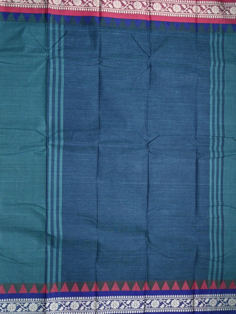 Dhaka cotton saree indigo blue color allover plain & Small temple border with contrast pallu