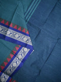 Dhaka cotton saree indigo blue color allover plain & Small temple border with contrast pallu