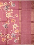 Tussar fancy saree onion pink color allover checks & prints with contrast pallu and printed blouse