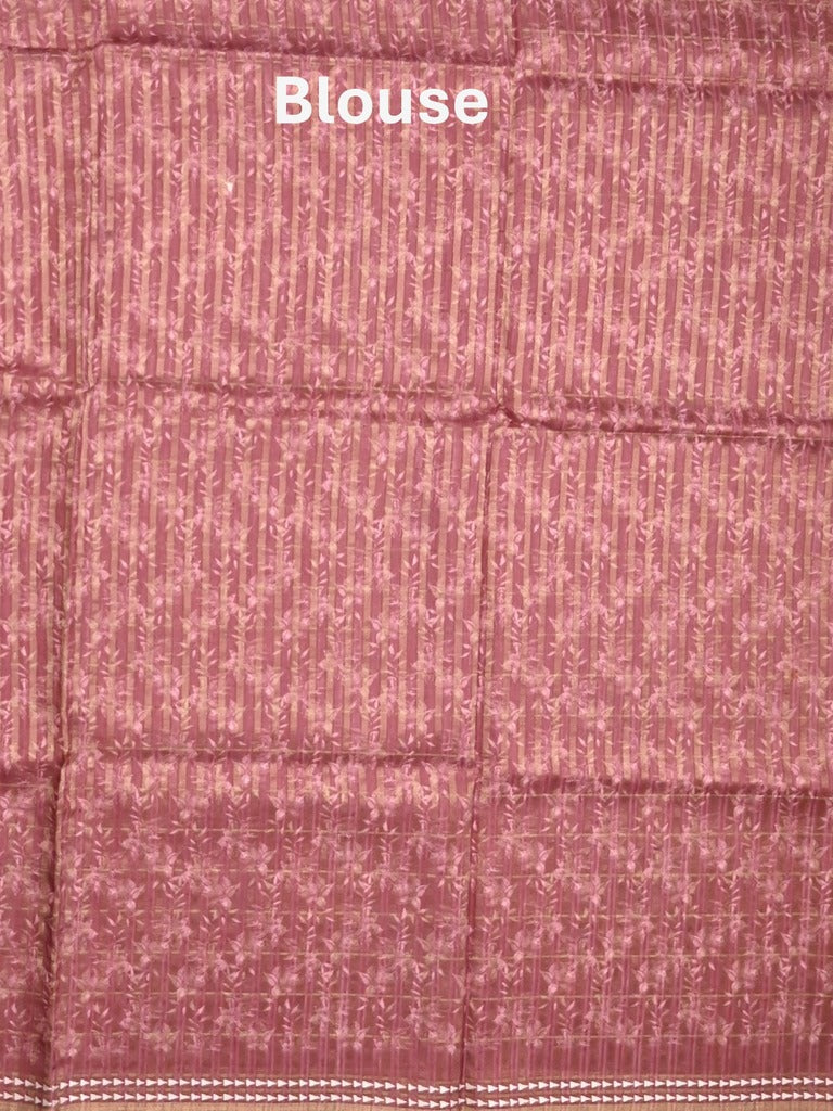 Tussar fancy saree onion pink color allover checks & prints with contrast pallu and printed blouse