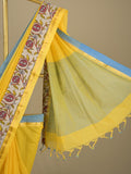 Mangalagiri cotton saree in yellow color with kalamkari border and zari pallu & kalamkari blouse
