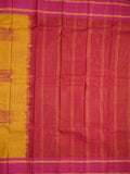 Dhaka cotton saree golden yellow color allover prints & Small kaddi border with contrast pallu and plain blouse