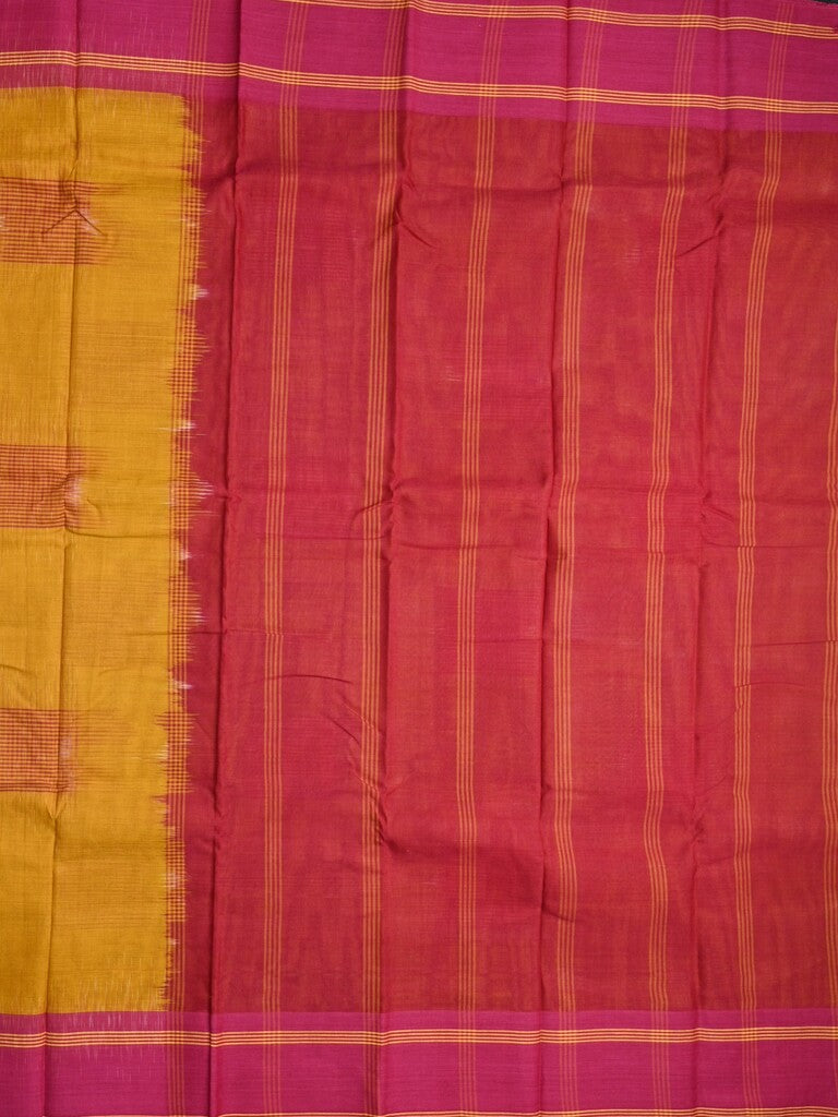 Dhaka cotton saree golden yellow color allover prints & Small kaddi border with contrast pallu and plain blouse