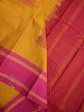 Dhaka cotton saree golden yellow color allover prints & Small kaddi border with contrast pallu and plain blouse