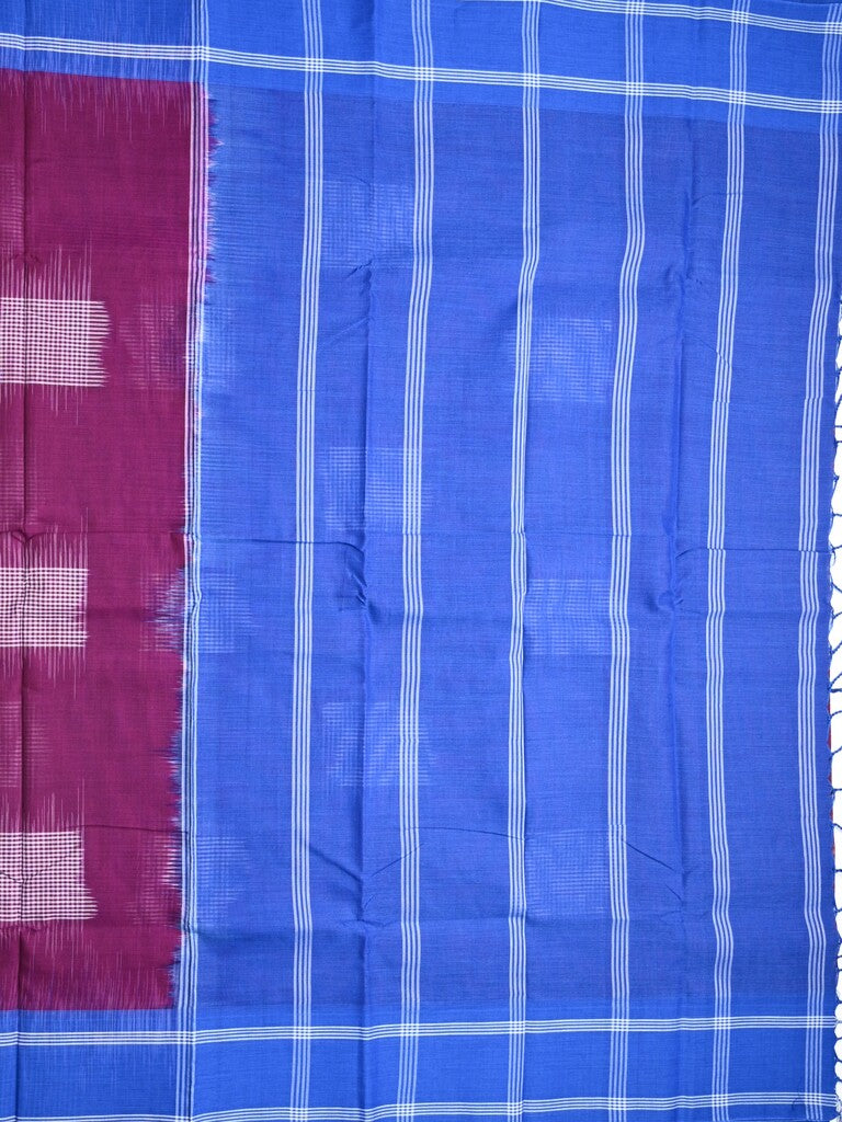 Dhaka cotton saree wine color allover prints & Small kaddi border with contrast pallu and plain blouse