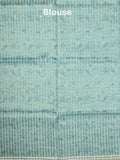 Tussar fancy saree light blue color allover checks & prints with contrast pallu and printed blouse