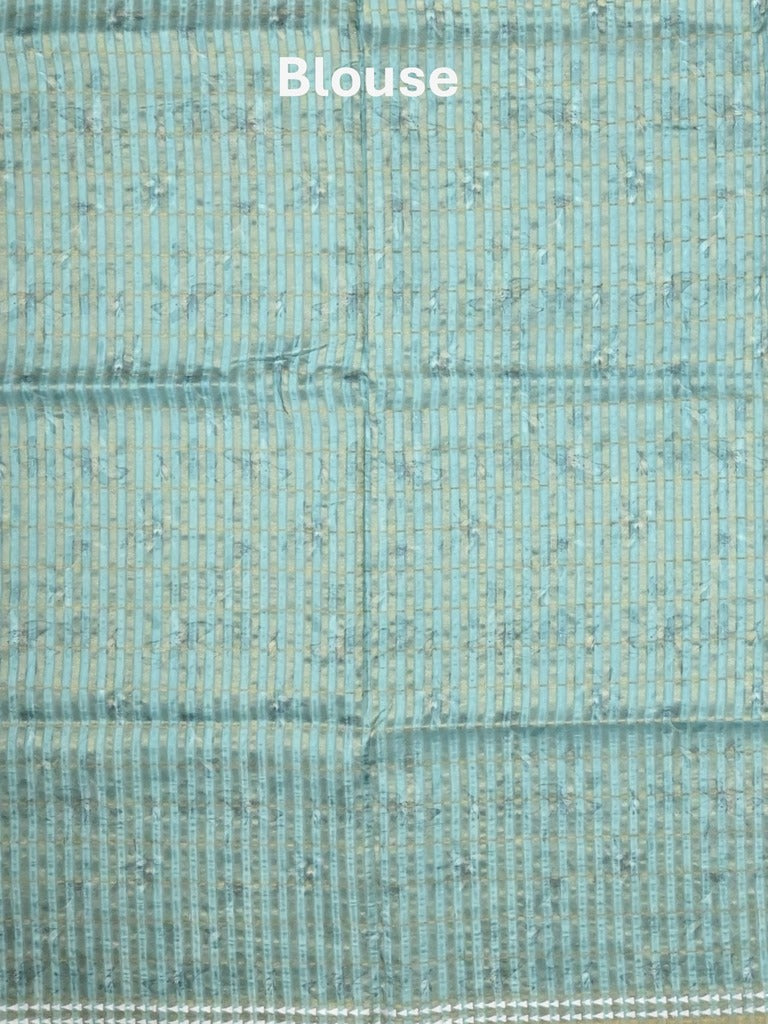 Tussar fancy saree light blue color allover checks & prints with contrast pallu and printed blouse