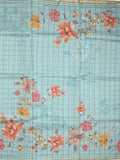 Tussar fancy saree light blue color allover checks & prints with contrast pallu and printed blouse