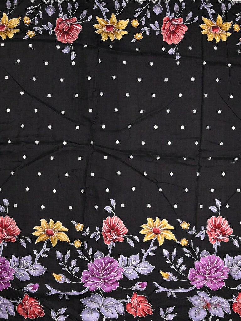 Dola silk fancy saree black color allover prints, sequence work & cutwork border with running pallu