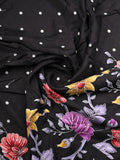 Dola silk fancy saree black color allover prints, sequence work & cutwork border with running pallu