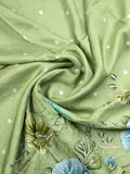 Dola silk fancy saree pista green color allover prints, sequence work & cutwork border with running pallu