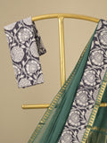 Mangalagiri cotton saree in dark green color with kalamkari border and zari pallu & kalamkari blouse