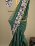Mangalagiri cotton saree in dark green color with kalamkari border and zari pallu & kalamkari blouse