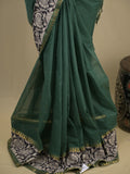Mangalagiri cotton saree in dark green color with kalamkari border and zari pallu & kalamkari blouse