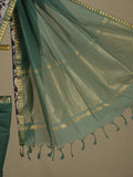 Mangalagiri cotton saree in dark green color with kalamkari border and zari pallu & kalamkari blouse