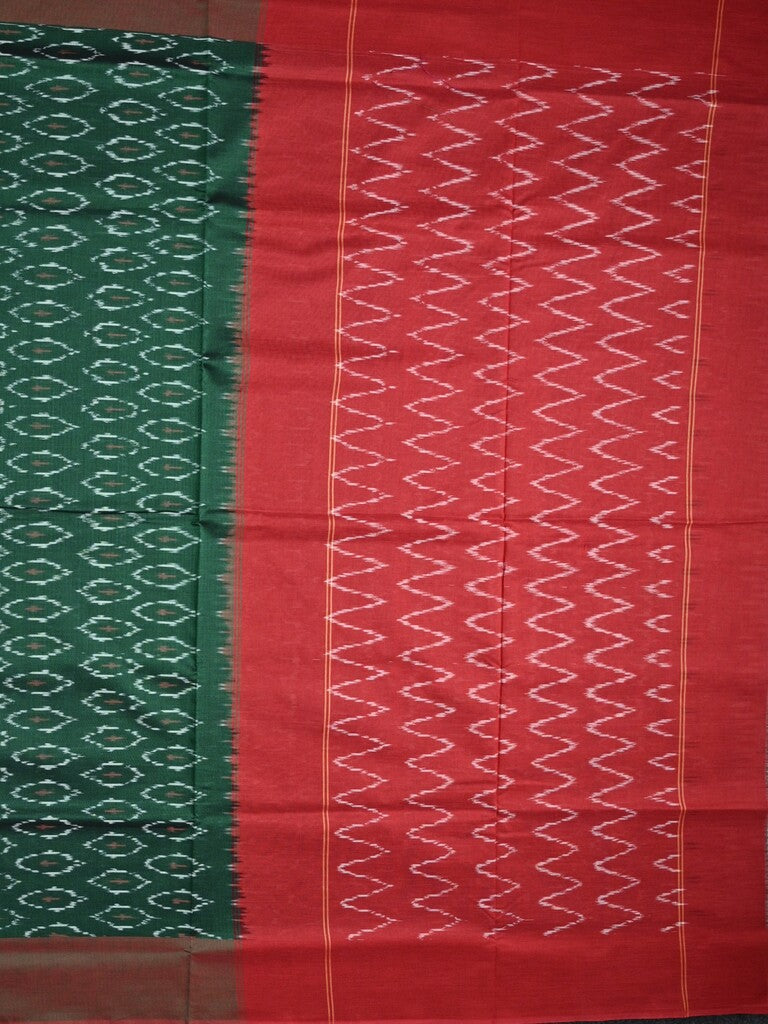 Ikkath cotton saree dark green color allover weaves and small kaddi border with contrast pallu