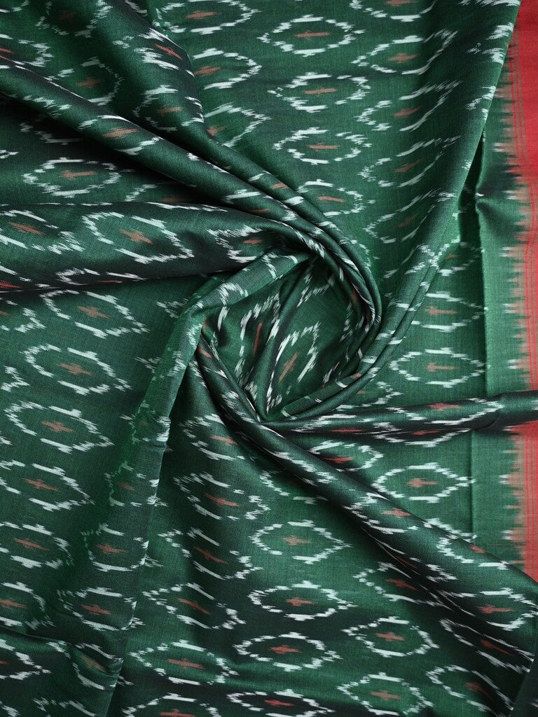 Ikkath cotton saree dark green color allover weaves and small kaddi border with contrast pallu