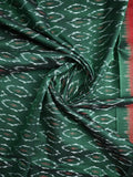 Ikkath cotton saree dark green color allover weaves and small kaddi border with contrast pallu