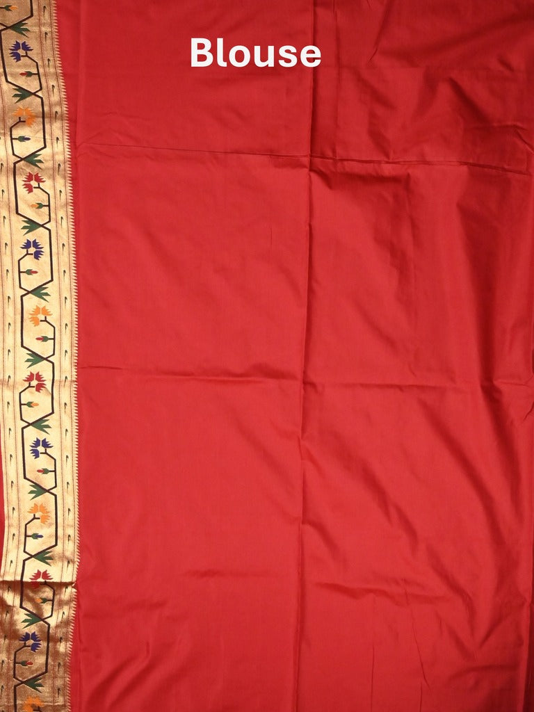 Banaras pattu saree half white color allover zari motifs & paithani border with paithani pallu and contrast blouse