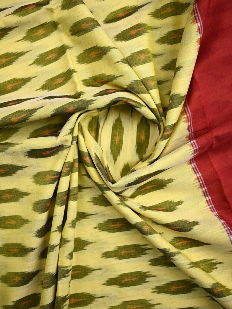 Ikkath cotton saree light yellow color allover weaves and small kaddi border with contrast pallu