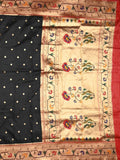Banaras pattu saree black color allover zari motifs & paithani border with paithani pallu and contrast blouse