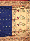 Banaras pattu saree royal blue color allover zari motifs & paithani border with paithani pallu and contrast blouse