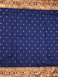 Banaras pattu saree royal blue color allover zari motifs & paithani border with paithani pallu and contrast blouse