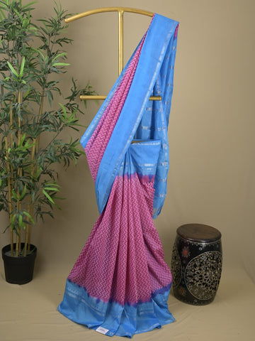 Mangalagiri fancy saree purple color allover stripes & zari border with striped pallu and printed blouse