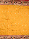 Banaras pattu saree golden yellow color allover zari motifs & paithani border with paithani pallu and contrast blouse