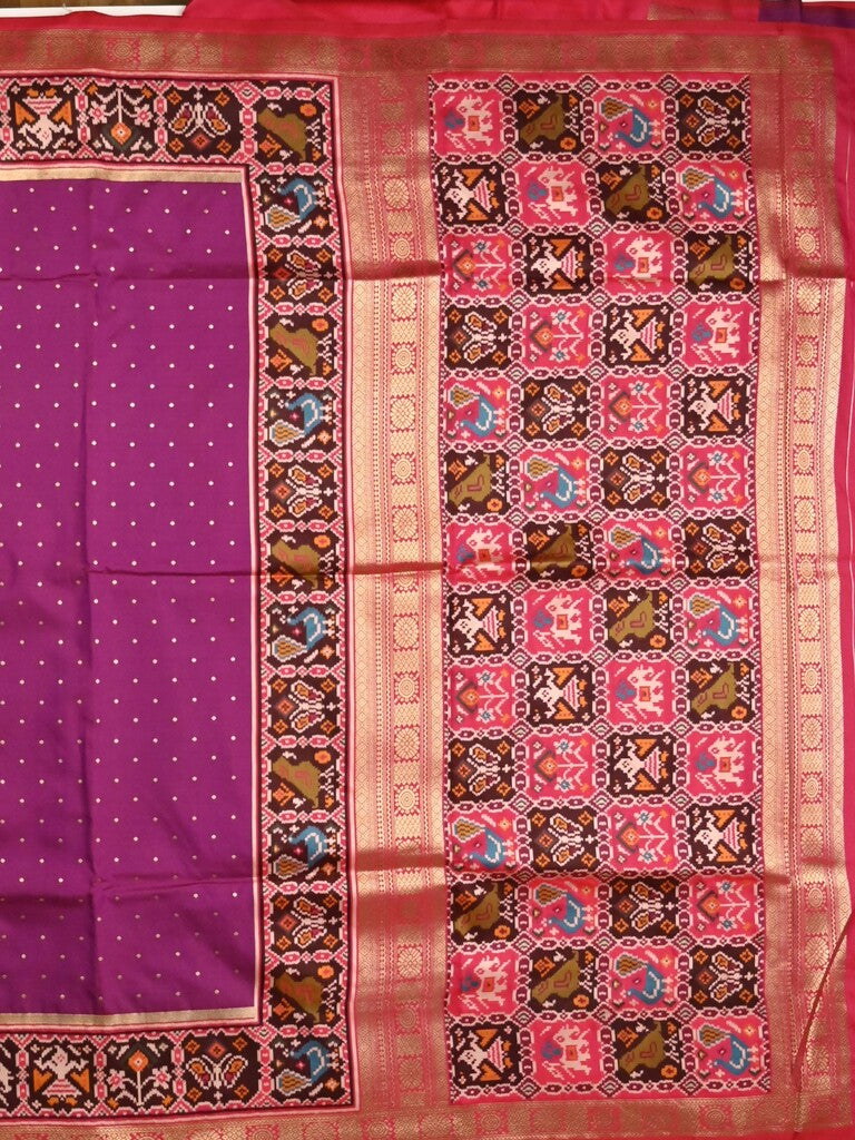 Banaras pattu saree purple color allover zari motifs & paithani border with paithani pallu and contrast blouse