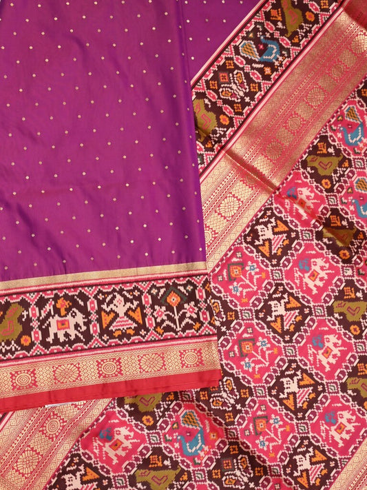 Banaras pattu saree purple color allover zari motifs & paithani border with paithani pallu and contrast blouse