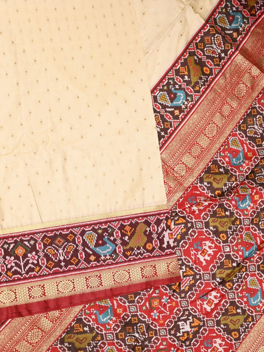 Banaras pattu saree half white color allover zari motifs & paithani border with paithani pallu and contrast blouse