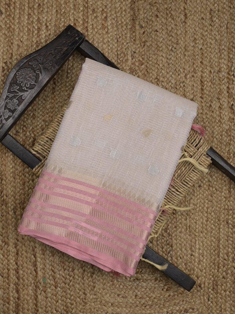 Chanderi fancy saree allover motifs with zari border with attached matching blouse