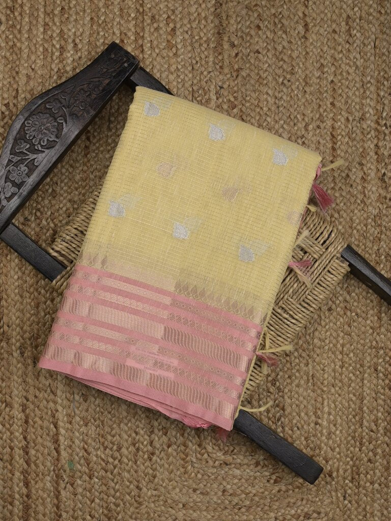 Chanderi fancy saree allover motifs with zari border with attached matching blouse