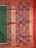 Banaras pattu saree bottle green color allover zari motifs & paithani border with paithani pallu and contrast blouse
