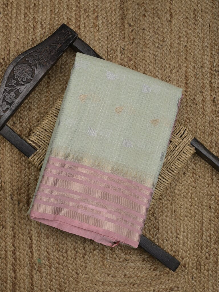 Chanderi fancy saree allover motifs with zari border with attached matching blouse