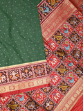 Banaras pattu saree bottle green color allover zari motifs & paithani border with paithani pallu and contrast blouse